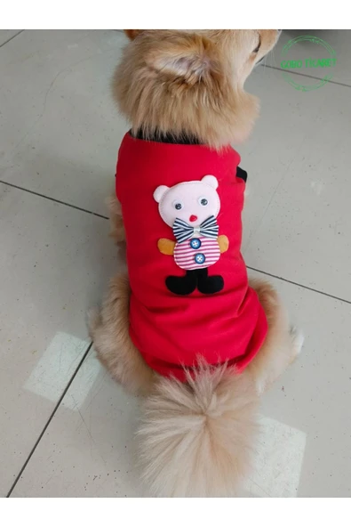 Pembe Ayıcık Aksesuarlı Kırmızı Kedi Köpek Kıyafeti Elbisesi Medium/M/Beden 2