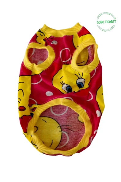 Tweety Desenli Kırmızı Kedi/Köpek Tişörtü Kıyafeti Medium/M/Beden 2