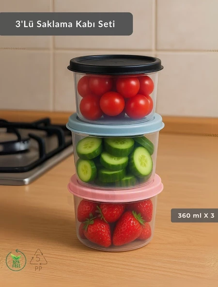 3'Lü Saklama Kabı Bpa Free Hava Almaz Sızdırmaz Beslenme Kabı 360 ml