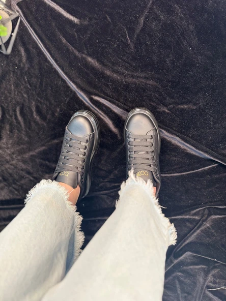 Günlük Unisex Spor Ayakkabı Vegan Deri Bağcıklı Hafif Kalın Yüksek Taban Yürüyüş Sneaker 628 - 3