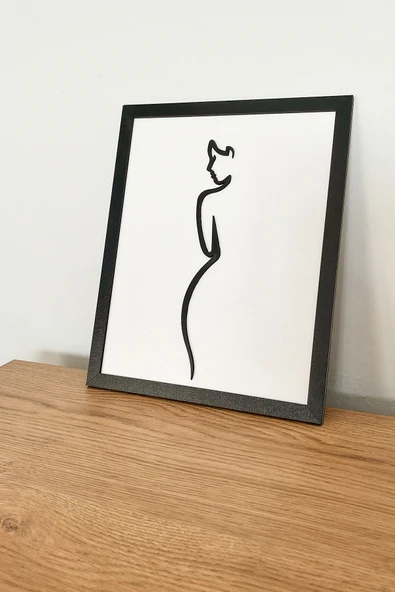 Modern Siyah Çerçeveli Kadın Silüetli Ahşap Tablo | 3D Katmanlı Dekor – 25x20 cm