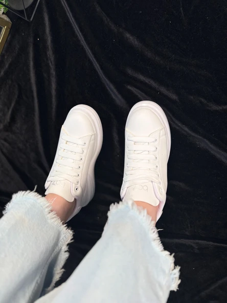 Günlük Unisex Spor Ayakkabı Vegan Deri Bağcıklı Hafif Kalın Yüksek Taban Yürüyüş Sneaker 628 - 6