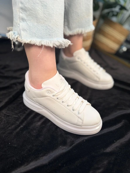 Günlük Unisex Spor Ayakkabı Vegan Deri Bağcıklı Hafif Kalın Yüksek Taban Yürüyüş Sneaker 628 - 4