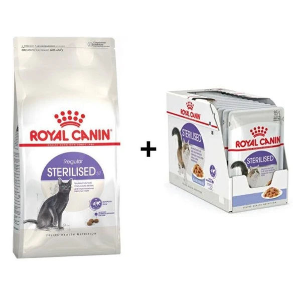 Royal Canin Sterilised Kısır Kedi Maması 10 Kg +12 Adet  Royal Canin Sterilised Gravy Yaş Kedi Maması 85 gr