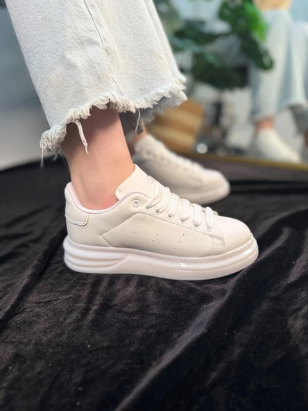 Günlük Unisex Spor Ayakkabı Vegan Deri Bağcıklı Hafif Kalın Yüksek Taban Yürüyüş Sneaker 628 - 5