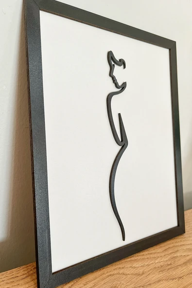 Modern Siyah Çerçeveli Kadın Silüetli Ahşap Tablo | 3D Katmanlı Dekor – 25x20 cm - 2