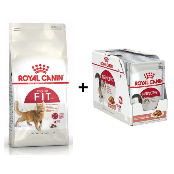 Royal Canin Fit 32  Kuru Kedi Maması 15 Kg +12 Adet Royal Canin Instinctive Gravy Yaş Kedi Maması 85 gr
