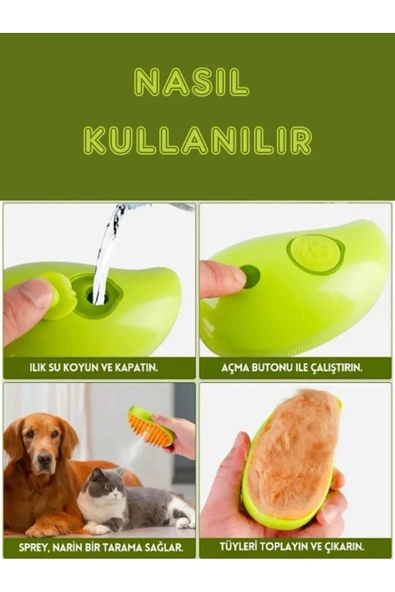 VANCKEY  Buharlı Kedi & Köpek Yıkama Fırçası Tarağı Yumuşak Silikon - 4