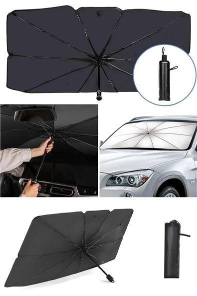 VANCKEY  Oto Araba Güneşlik Şemsiye Tip Ön Cam Güneş Önleyici Katlanabilir 135 cm X 80 cm