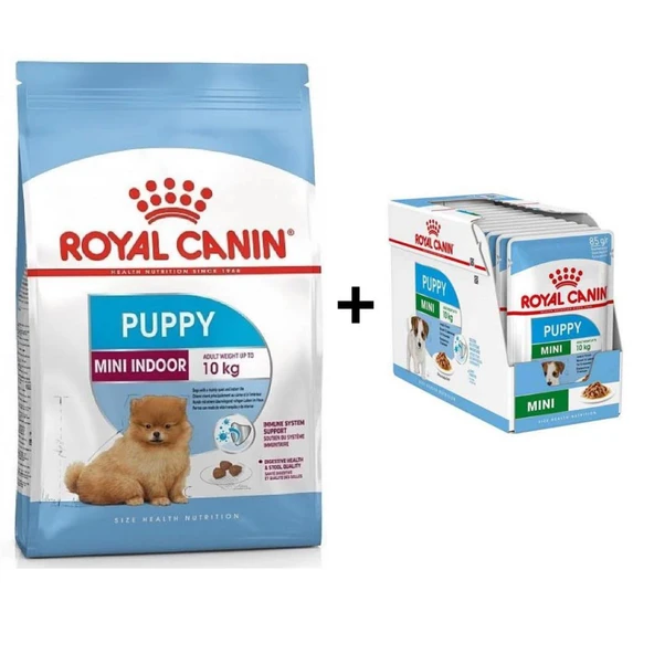 Royal Canin Mini İndoor Puppy Köpek Maması 1,5 kg + 12 Adet Yaş Mama ürün görseli