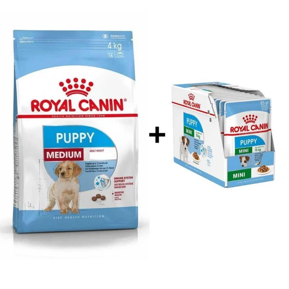 Royal Canin Orta Irk Yavru Kuru Köpek Maması 4 kg + 12 Adet Yaş Mama