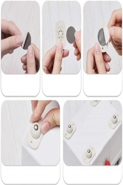 VANCKEY Pratik Bilyeli Eşya Kaydırma Aparatı, 4'lü Set Mini Yapışkanlı Tekerler, 360 Derece Dönebilen Teker - 4