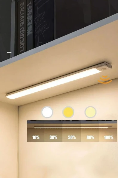 VANCKEY Akıllı Hareket Sensörlü 3 Işık Modlu Lamba Dolap Mutfak Işığı - 40 Led - 40 Cm Usbli-Şarj