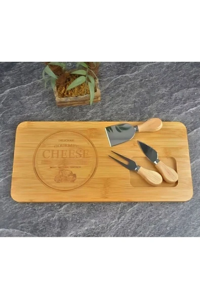 VANCKEY Bambu 4 Parça Peynir Sunum Tahtası Seti - Peynir Sunum Tabağı