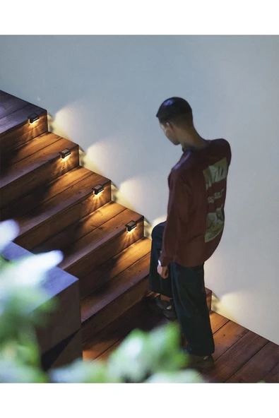 VANCKEY  4 Adet L Solar Led Güneş Enerjili Su Geçirmez Köşebent Led Işık Merdiven Veranda Bahçe Aydınlatma - 4