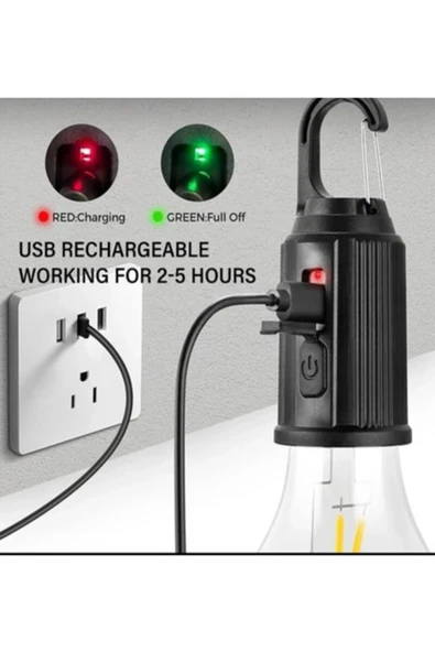 VANCKEY  Taşınabilir Şarjlı Led Ampül Outdoor Kamp Bahçe Lambası 10W Askılı Kırılmaz Led Işık - 2