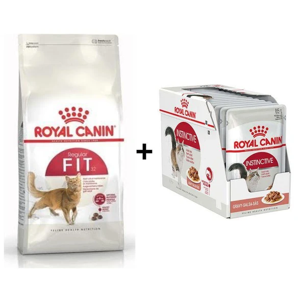 Royal Canin Fit 32  Kuru Kedi Maması 10 Kg + 12 Adet Royal Canin Instinctive Gravy Yaş Kedi Maması 85 gr ürün görseli 1
