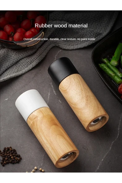 VANCKEY  Ahşap Baharat Karabiber Tuz Öğütücü Değirmen Tuzluk Baharatlık 16 Cm 2'li Set Meşe Ağacı - 6