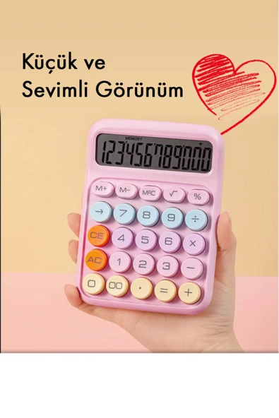 VANCKEY  Renkli Hesap Makinesi - 12 Haneli Yuvarlak Tuşlu Pembe Renk Hesap Makinesi - 4 Fonksiyonlu - 4