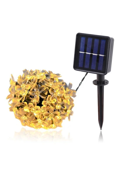 VANCKEY  Çiçek Desenli Solar Aydınlatma-30 Ledli Güneş Enerjili 2 Fonksiyonlu Günışığı Sarı Bahçe Led - 2