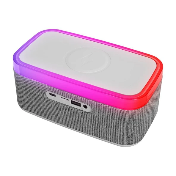 Mikado MD-W8 1200mAh 10W Gri Bluetooth-Usb-Kablosuz Şarj RGB-Gece Lambası Özellikli Alarmlı Saat Speaker - 4