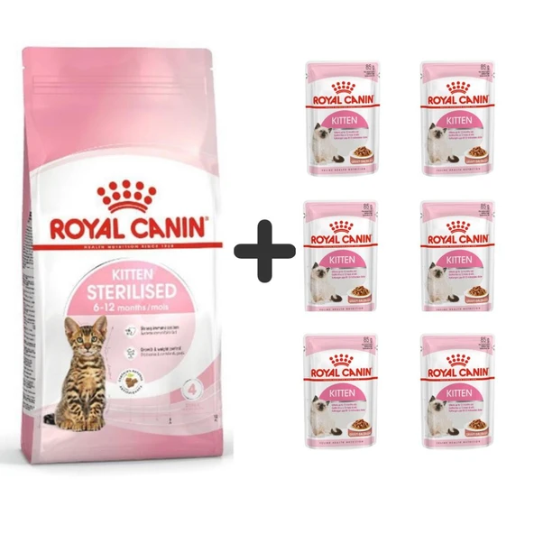 Royal Canin Kitten Sterilised Kısırlaştırılmış Yavru Kedi Maması 2 Kg + 6 Adet Yaş Mama