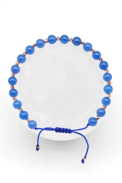 Mavi Akik Doğal Taş Makrome Örme Bileklik Küre Kesim ürün görseli