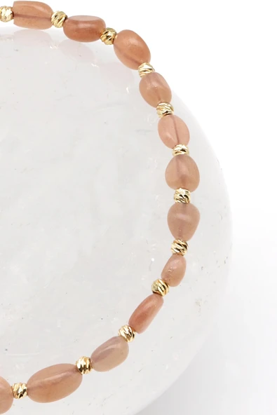 Ay Taşı Doğal Taş Makrome Örme Bileklik Mercimek Kesim - Resim 2