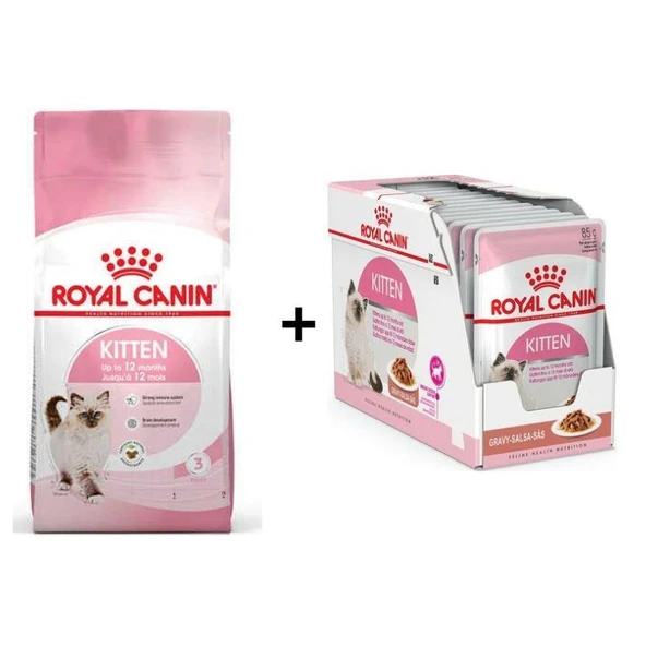 Royal Canin Kitten Yavru Kuru Kedi Maması 10 Kg + 12 Adet Royal Canin Kitten Instinctive Gravy Yaş Kedi Maması 85 gr
