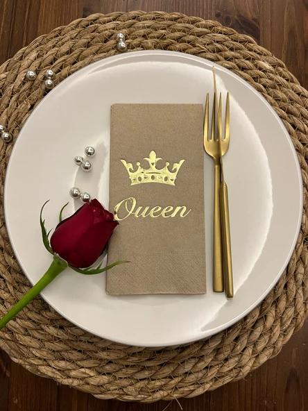 Gold Yaldızlı Kraft Queen Taç Detaylı Peçete 16 Adet ürün görseli 1