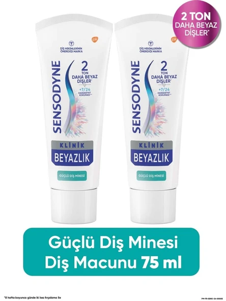 Sensodyne Klinik Beyazlık Güçlü Diş Minesi Florürlü Diş Macunu 75 ml 2 Adet