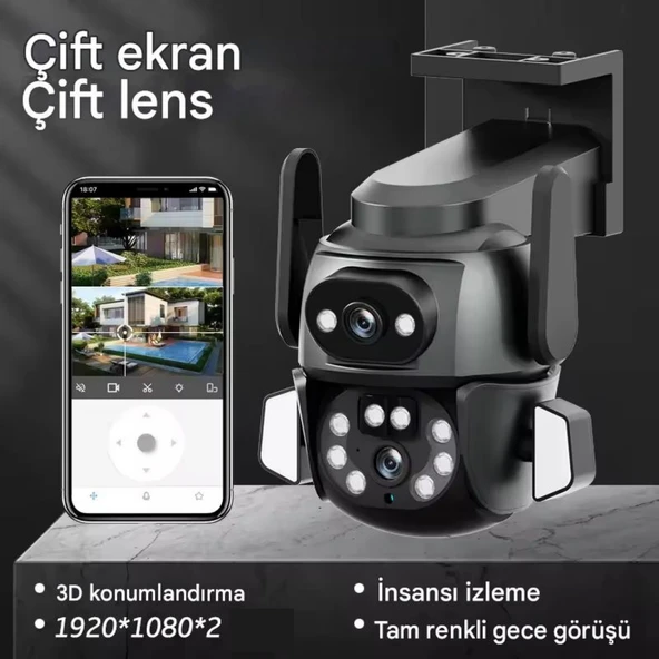 Hina WİFİ Güvenlik Kamerası Dual Lens 6MP Süper HD PTZ Hareketli Sesli Gece Görüşlü Akıllı Kamera - 6