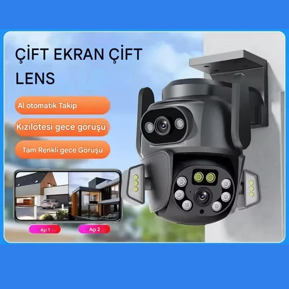 Hina WİFİ Güvenlik Kamerası Dual Lens 6MP Süper HD PTZ Hareketli Sesli Gece Görüşlü Akıllı Kamera - 10