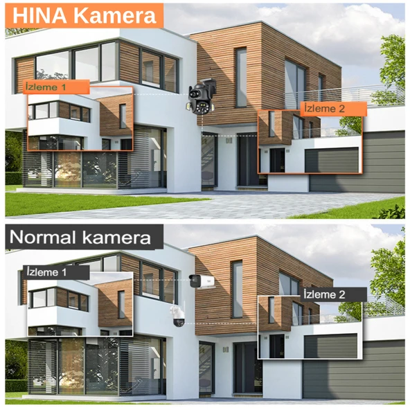 Hina WİFİ Güvenlik Kamerası Dual Lens 6MP Süper HD PTZ Hareketli Sesli Gece Görüşlü Akıllı Kamera - 4