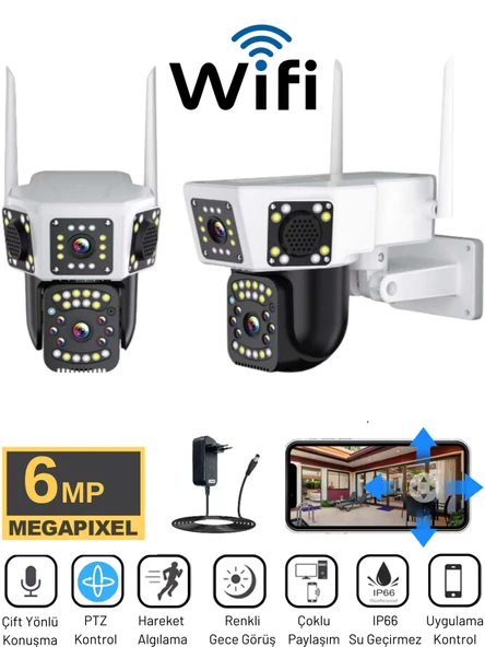 O-KAM 3014 6MP WiFi Kablosuz Dual Lens Güvenlik Kamerası  Hareketli, Gece Görüşlü, Dış & İç Kullanım