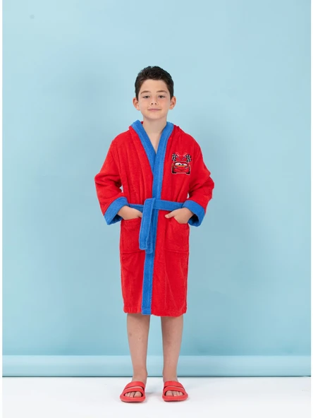 Özdilek Cars Go Nakışlı Disney Lisanslı Kapüşonlu Çocuk Bornozu - Resim 4