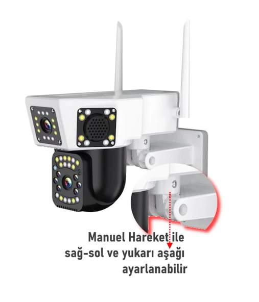 O-KAM 3014 6MP WiFi Kablosuz Dual Lens Güvenlik Kamerası Hareketli, Gece Görüşlü, Dış & İç Kullanım - 7