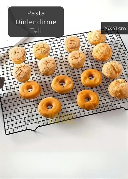 Küçük Boy Pasta Soğutma Dinlendirme Teli Ekmek Kek Kurabiye Soğutma Teli Glaso Teli 41x26 cm