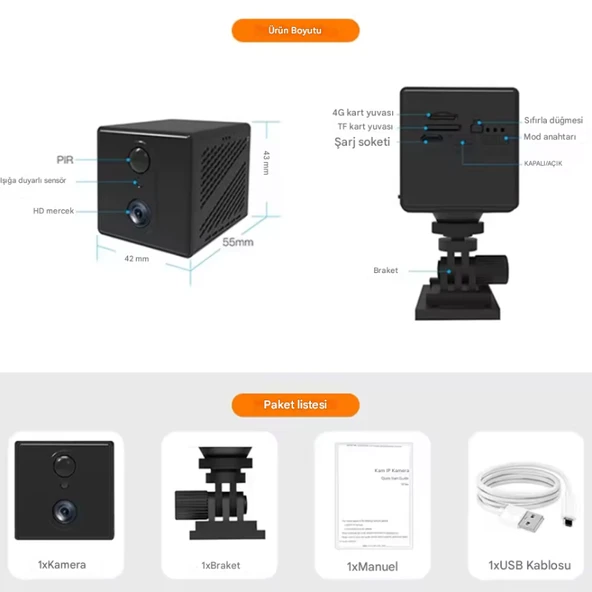 O-KAM 3036 Mini 4G Sim Kartlı Bataryalı IP Güvenlik Kamerası Gece Görüşlü (İç-Dış Mekan )Bebek Odası - 8
