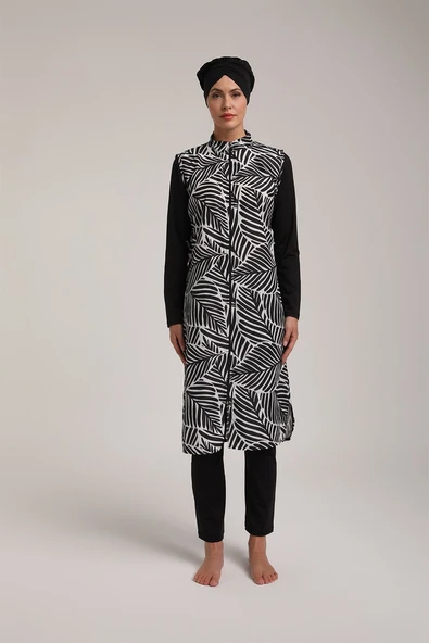 Chelly Kadın Yaprak Desenli Fermuarlı Tam Kapalı Tesettür Mayo T 5490 T5495 ürün görseli