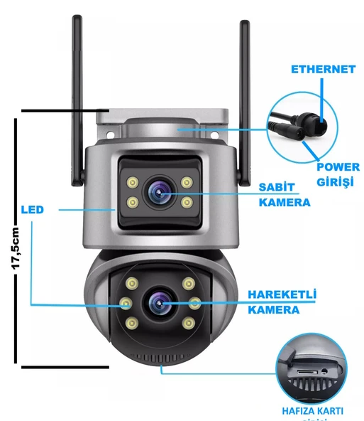 XMCAM 2'li Güvenlik Kamera Seti Dual Lens WiFi Kayıt Cihazı 500GB HDD Gece Görüşlü Su Geçirmez - 6