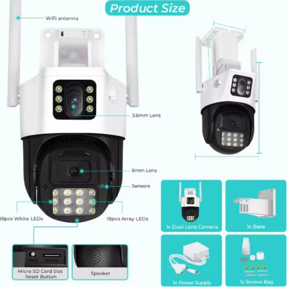 O-Kam 6015 Wifi 6mp Dual Lens Ip Güvenlik Kamerası 128 GB| Hareketli Kablosuz, Gece Görüşü, Kişi Takibi, Türkçe Sesli Görüşme Dış Iç Kamera - 5