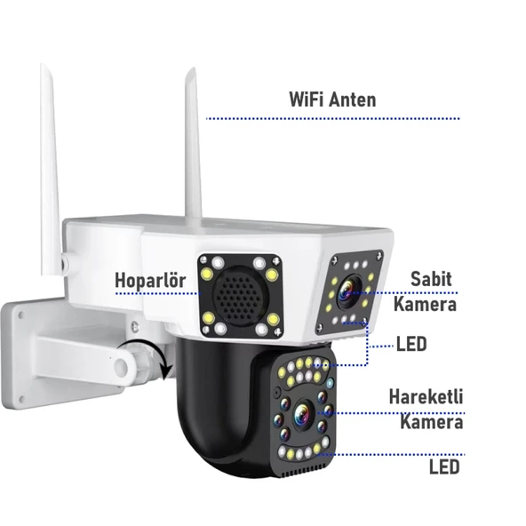 O-KAM 3014 6MP WiFi Kablosuz Dual Lens Güvenlik Kamerası Hareketli, Gece Görüşlü, Dış & İç Kullanım - 6