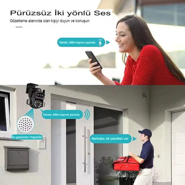 Hina WİFİ Güvenlik Kamerası Dual Lens 6MP Süper HD PTZ Hareketli Sesli Gece Görüşlü Akıllı Kamera - 5