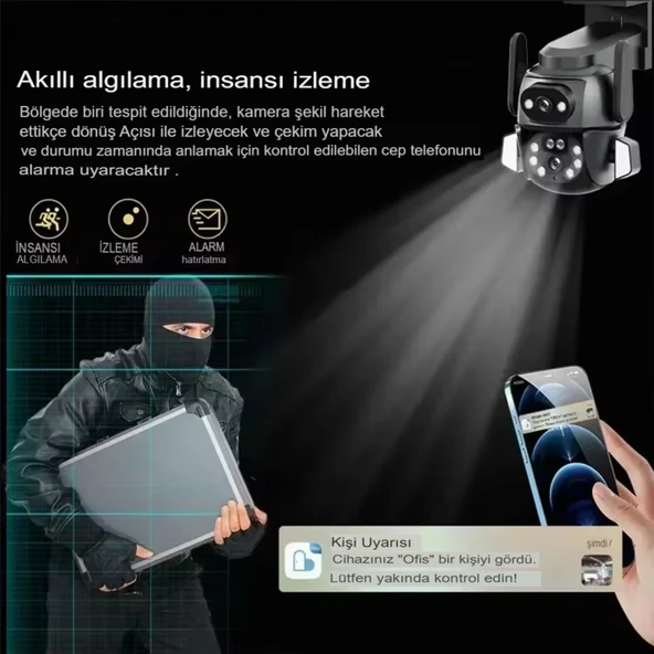 Hina WİFİ Güvenlik Kamerası Dual Lens 6MP Süper HD PTZ Hareketli Sesli Gece Görüşlü Akıllı Kamera - 2