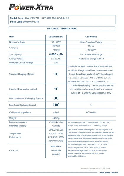60 Adet Power-Xtra IFR32700 - 3.2V 6000 Mah LiFePO4 Şarjlı Pil - 3C - 2