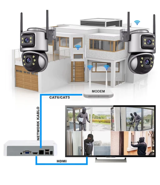 XMCAM 2'li Güvenlik Kamera Seti Dual Lens WiFi Kayıt Cihazı 500GB HDD Gece Görüşlü Su Geçirmez - 2