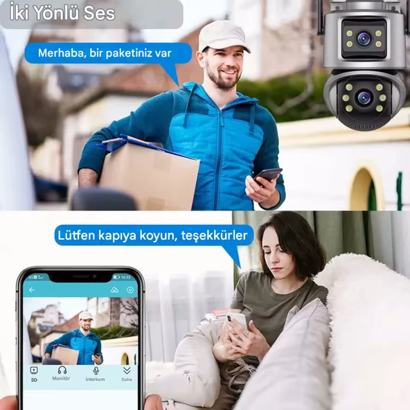 ViVa232 Wifi 6mp Dual Lens Ip 360° Akıllı Güvenlik Kamerası 128 GB Hareketli Kablosuz Gece Görüşü Kişi Takibi Türkçe Sesli Görüşme Dış Iç Kamera - 4