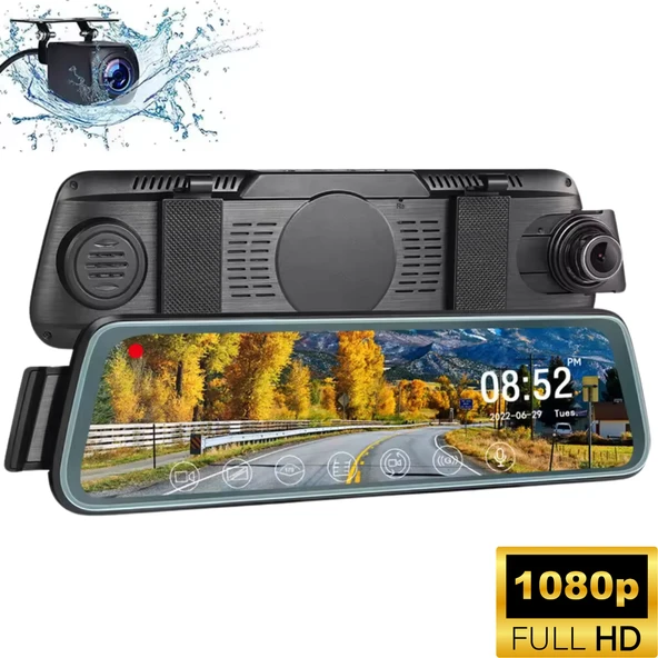 C-662 128GB Dikiz Aynası Araç İçi Kamerası 10 inç Tam Ekran, Full HD 1080p Geri Görüş Kameralı Türkçe Menü