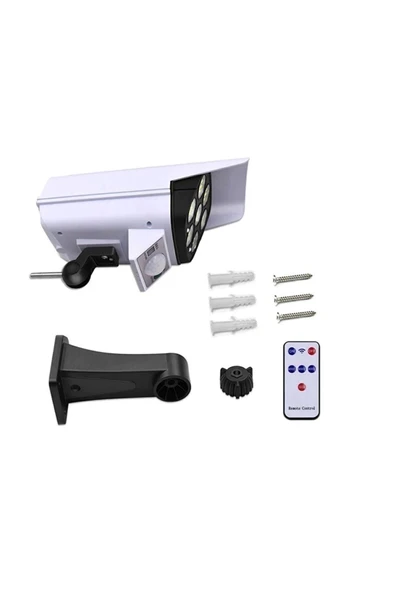 Sahte Kamera Görünümlü 77 Ledli Sensörlü Kumandalı Solar Bahçe Lambası - 8